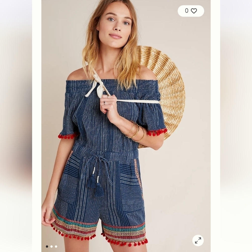 Anthropologie THML NWTs Lacey Pommed Off-The-Shoulder Romper